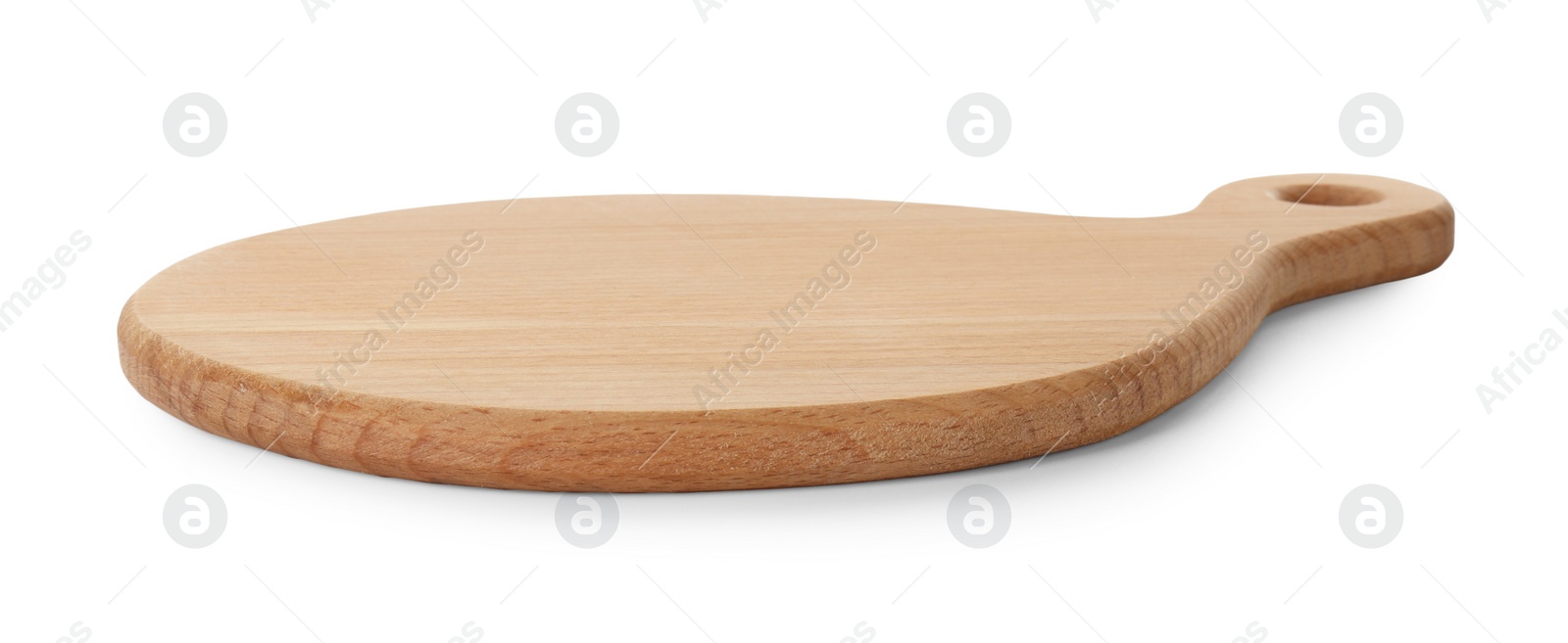 Photo of One wooden cutting board isolated on white