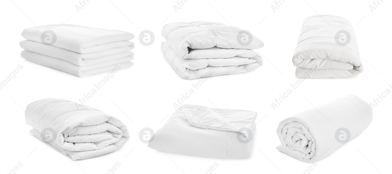 Image of Set of clean blankets isolated on white. Banner design 