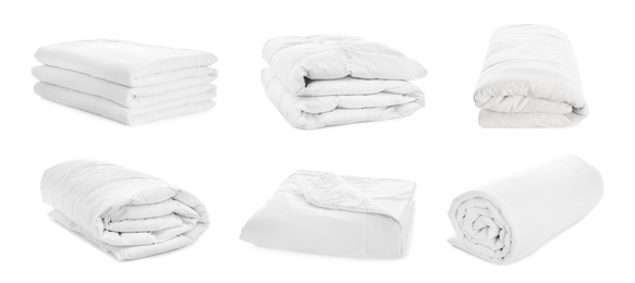 Set of clean blankets isolated on white. Banner design 