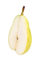 Photo of Half of ripe pear on white background