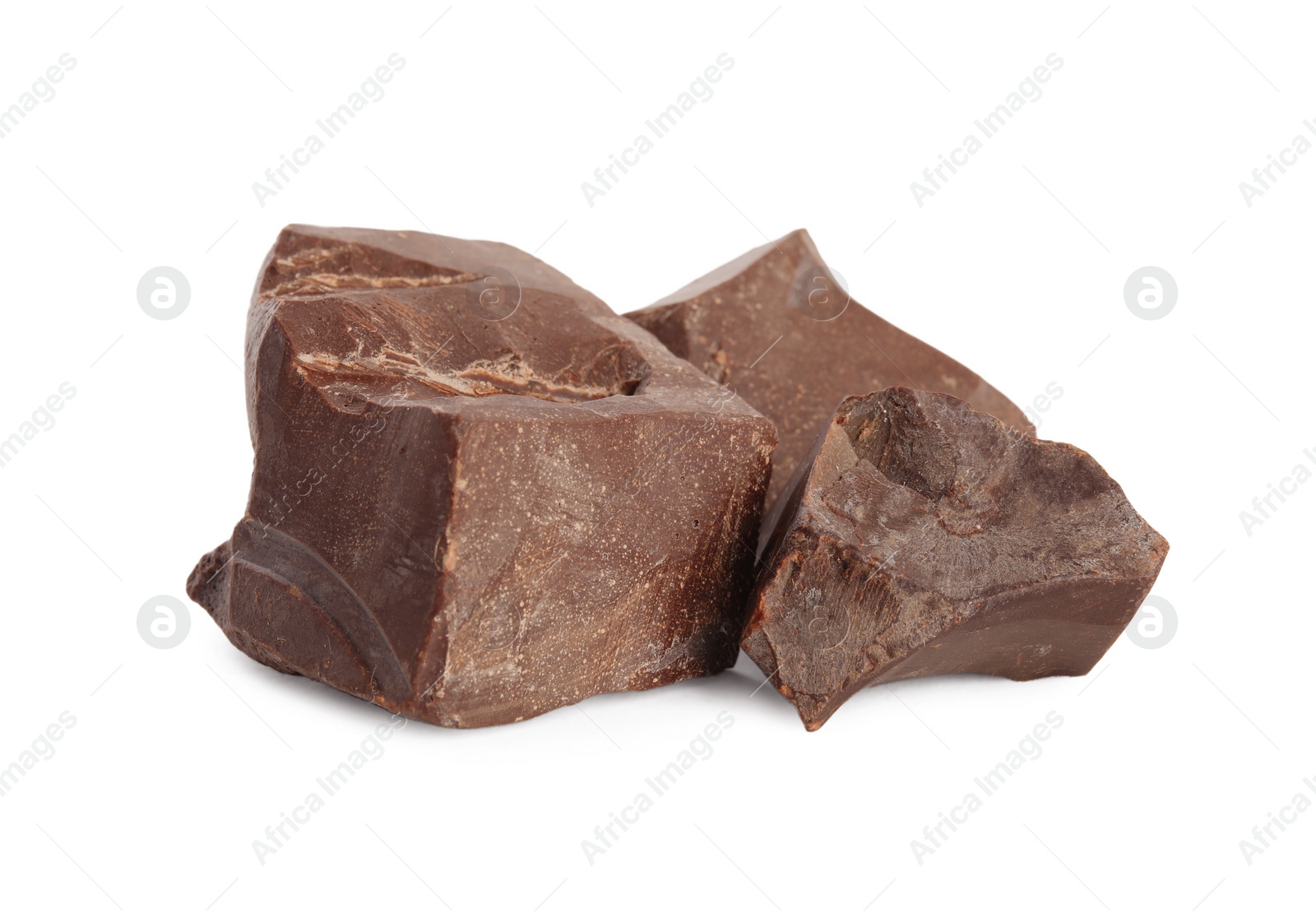 Photo of Pieces of tasty chocolate on white background