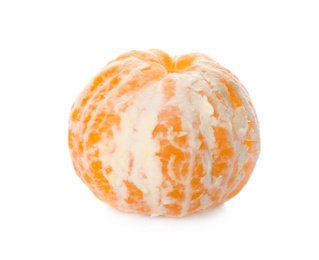 Photo of Peeled fresh tangerine isolated on white. Citrus fruit