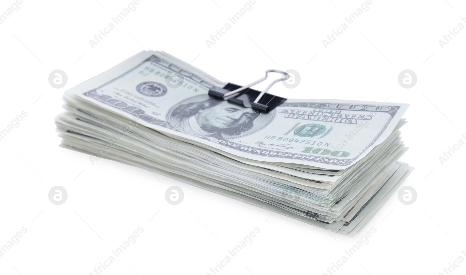 Photo of Bundle of dollar banknotes isolated on white. American national currency
