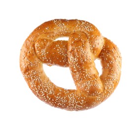 Tasty freshly baked pretzel isolated on white