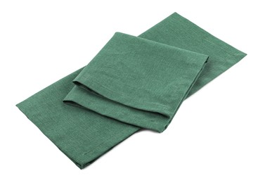 Photo of Green cloth kitchen napkins isolated on white