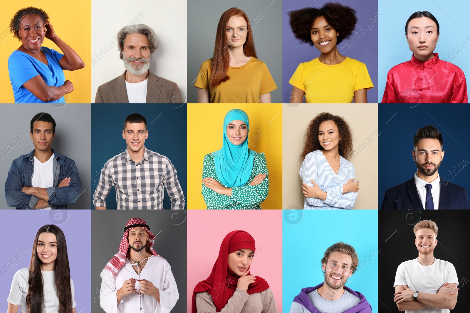 Image of Collage with portraits of people on different color backgrounds