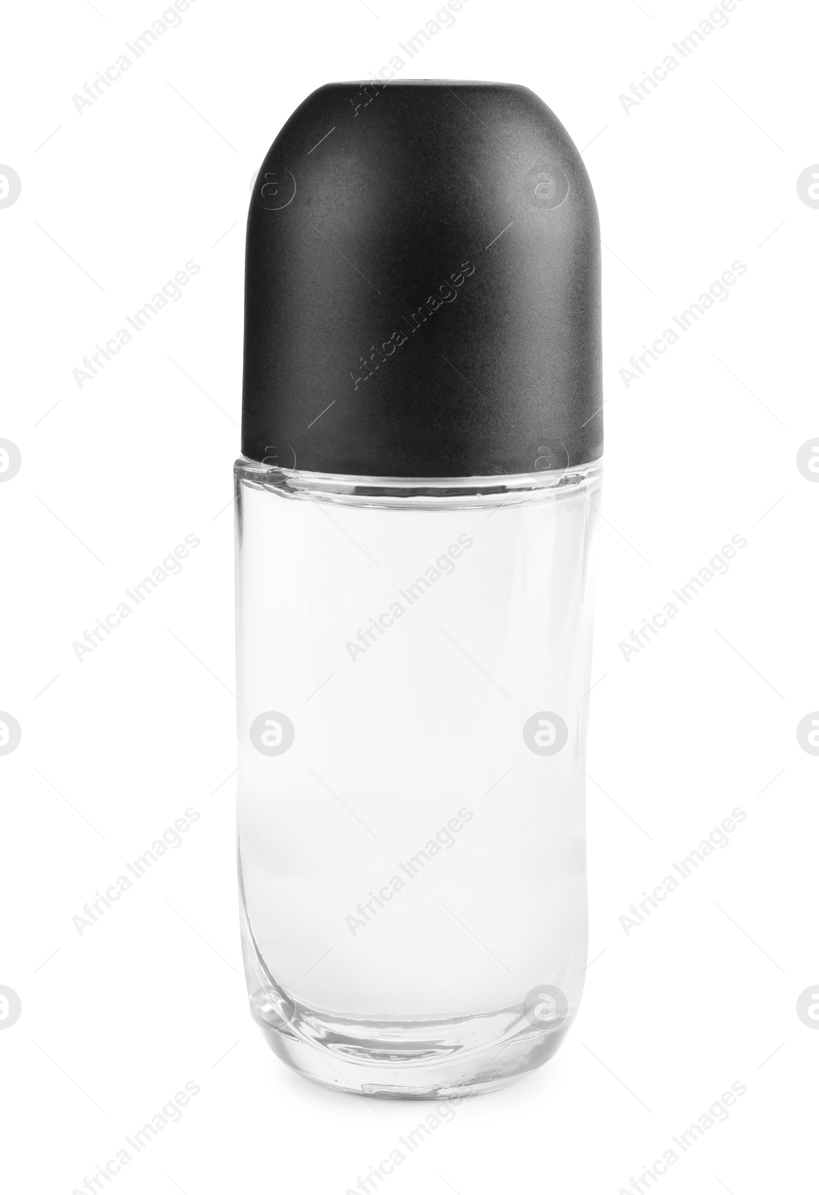 Photo of Blank glass deodorant container on white background