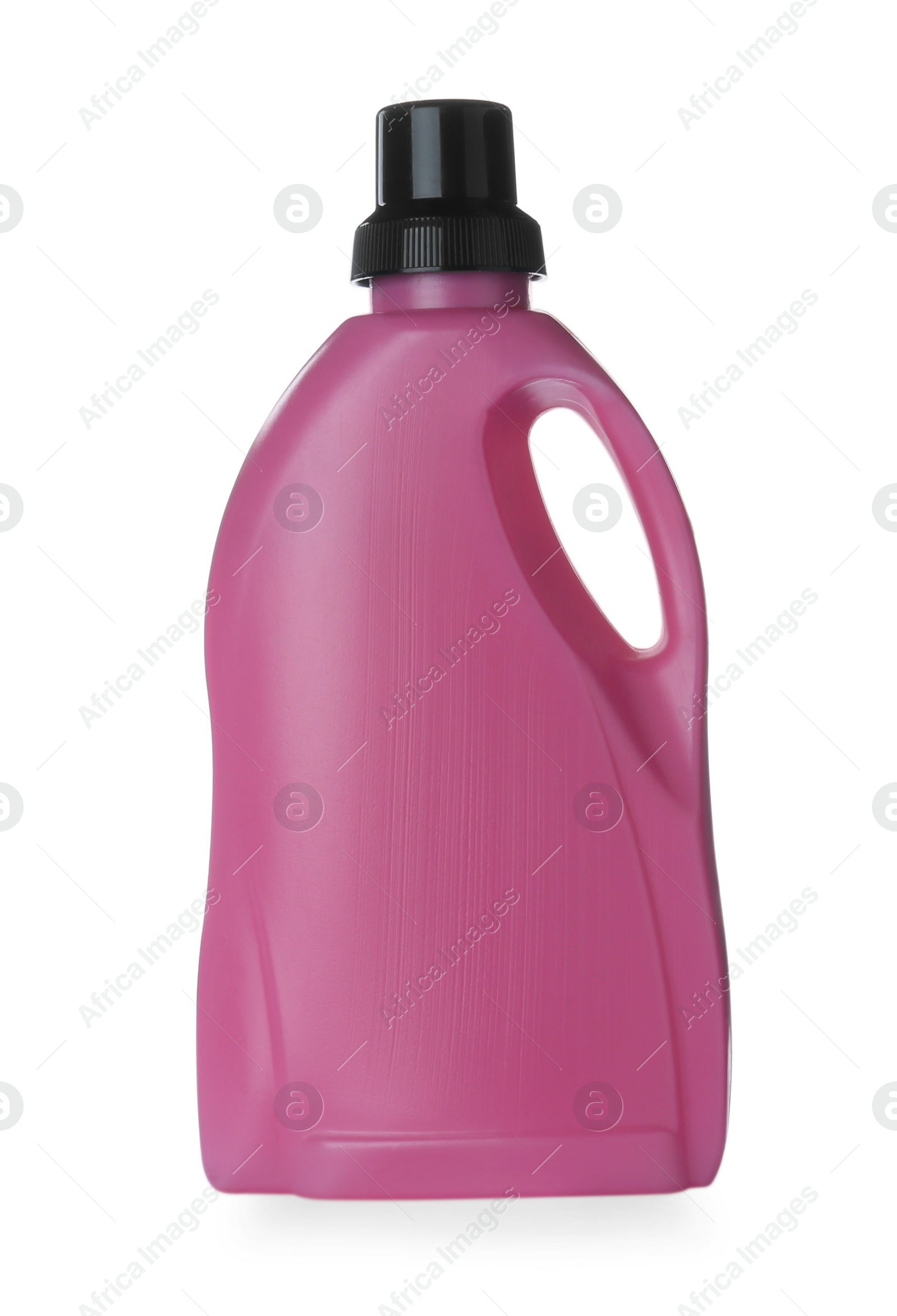 Photo of Pink bottle of cleaning product isolated on white