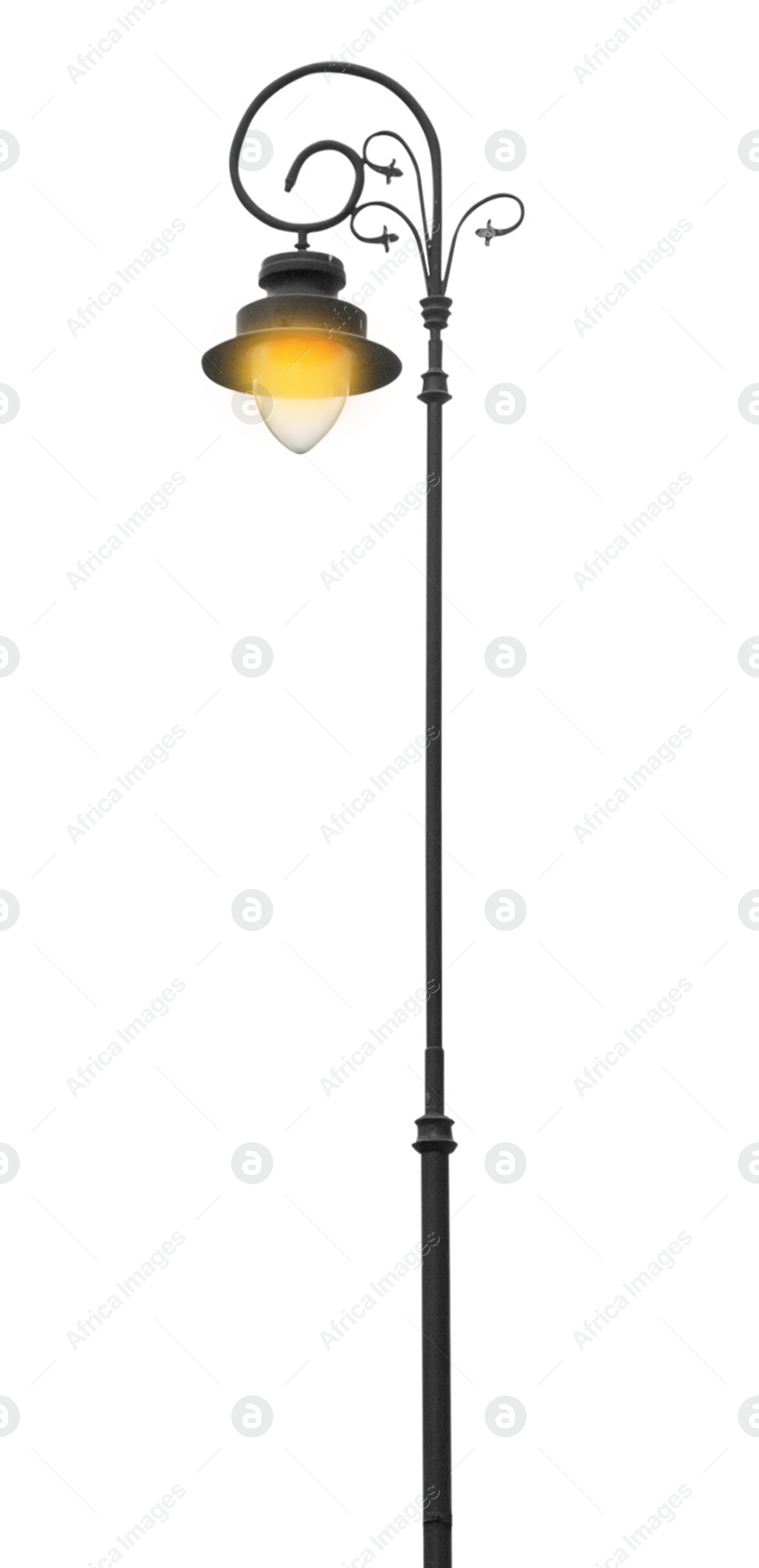 Image of Beautiful old fashioned street lamp lighting on white background