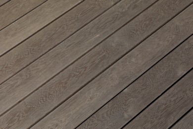 Photo of Texture of wooden terrace as background, top view
