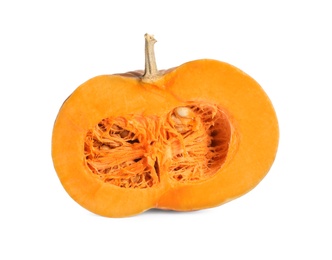 Photo of Half of ripe orange pumpkin isolated on white