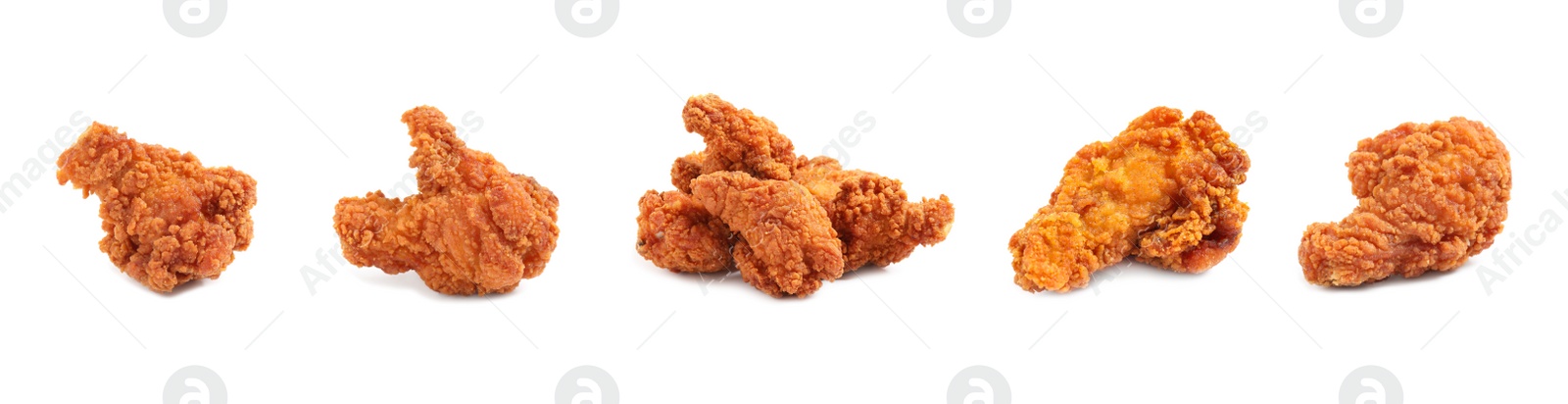 Image of Set of fresh fried chicken on white background