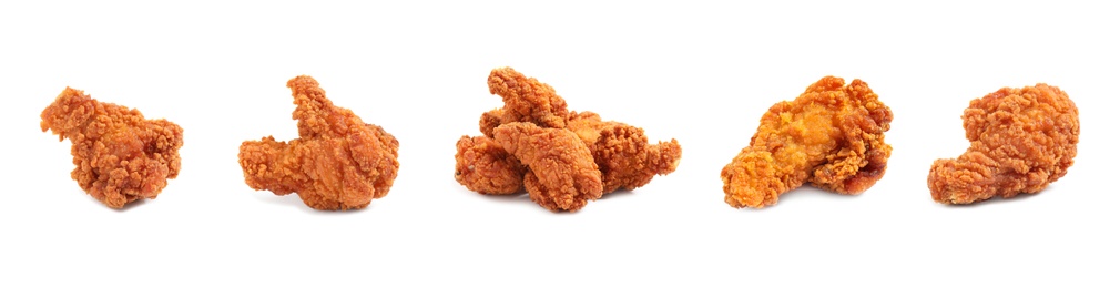 Image of Set of fresh fried chicken on white background