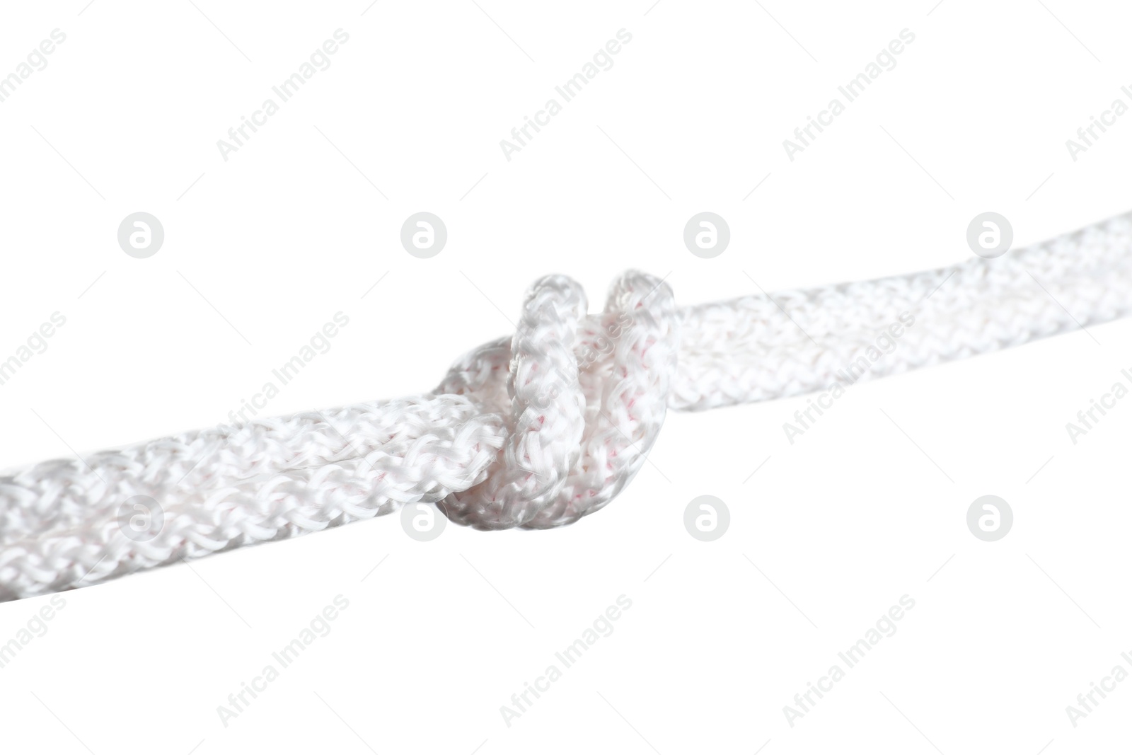 Photo of Ropes with knot on white background. Simple design