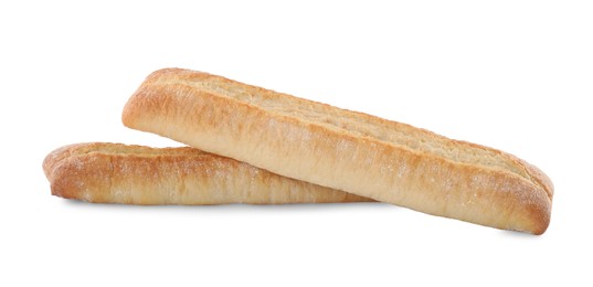 Photo of Tasty baguettes on white background. Fresh bread