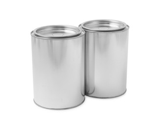 Two cans of paints on white background