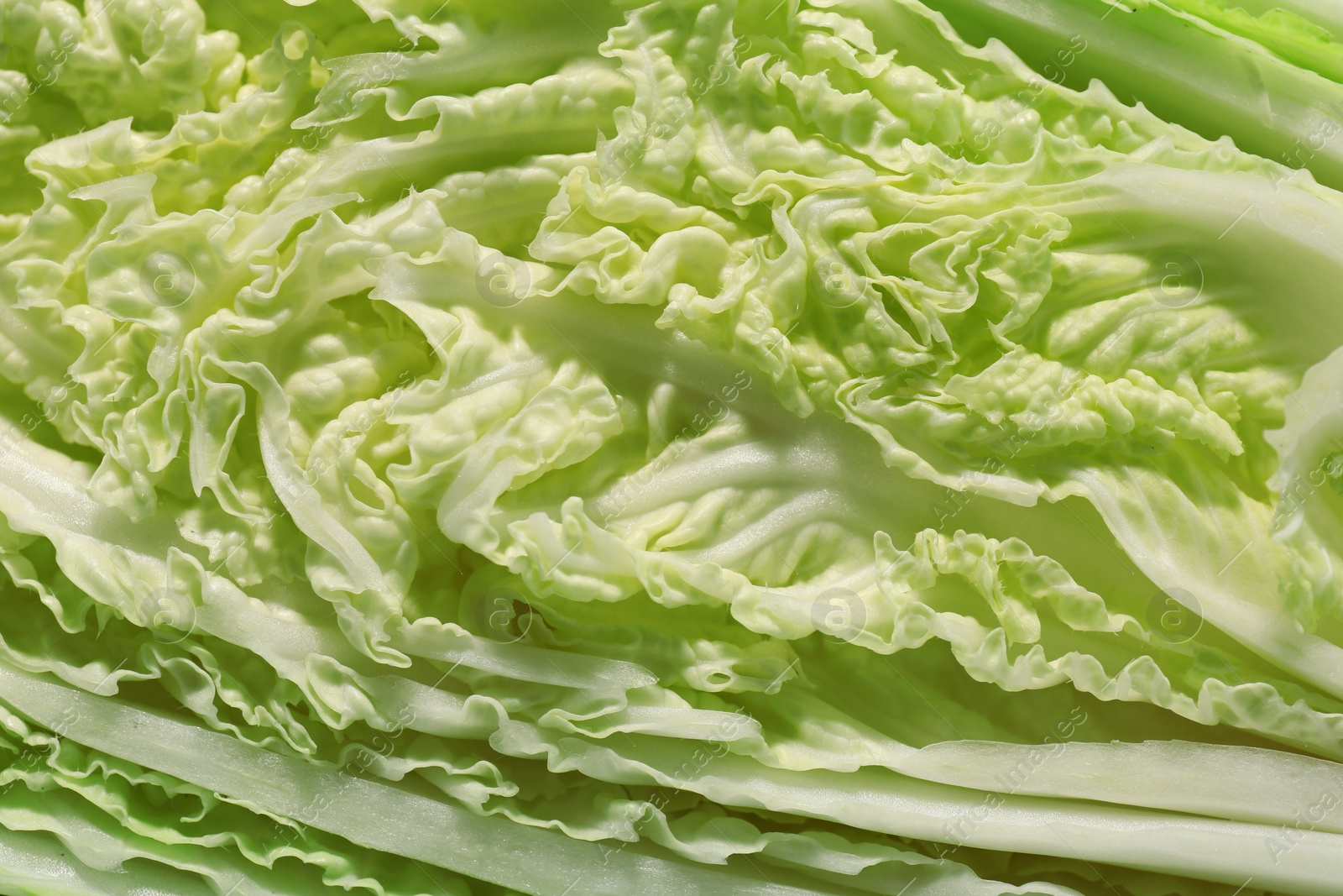 Photo of Fresh ripe Chinese cabbage as background, top view