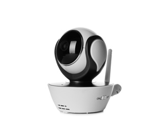 Photo of Baby camera isolated on white. CCTV equipment
