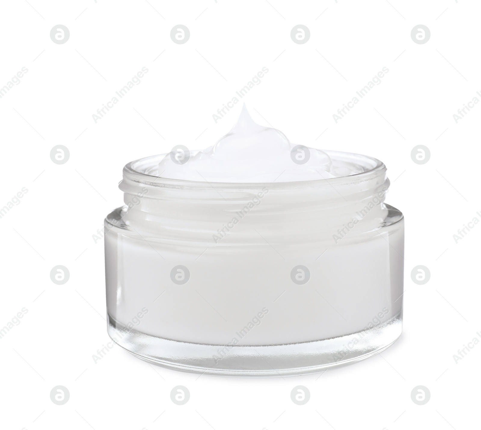 Photo of Cream in glass jar isolated on white