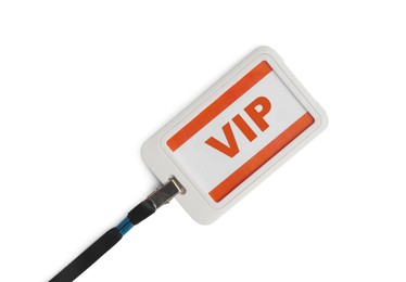 Photo of Vip badge isolated on white, top view