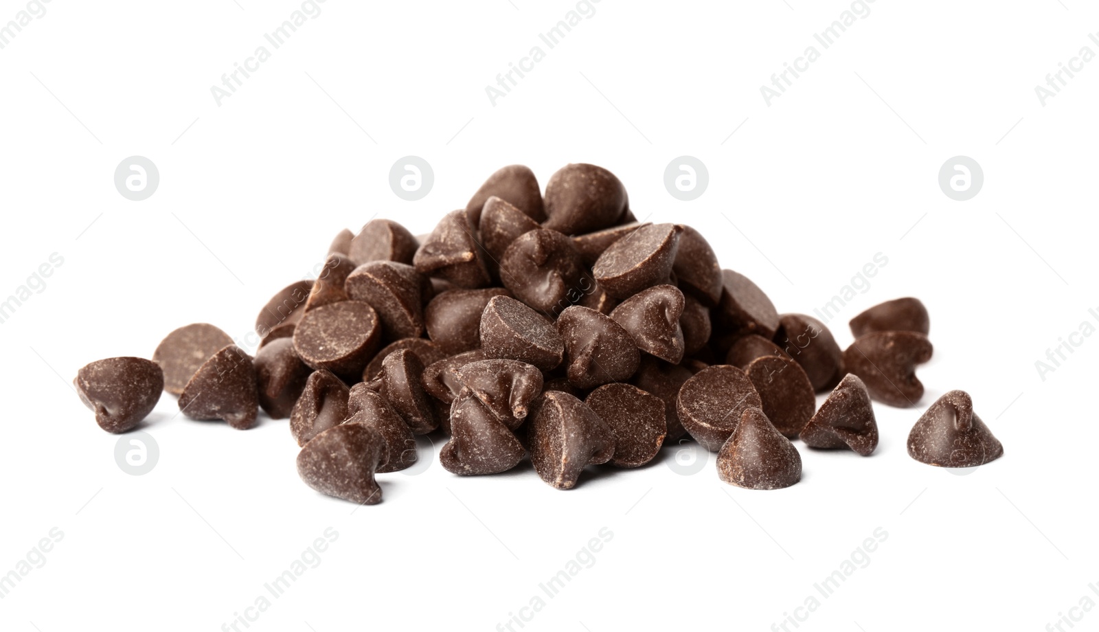 Photo of Pile of delicious chocolate chips isolated on white