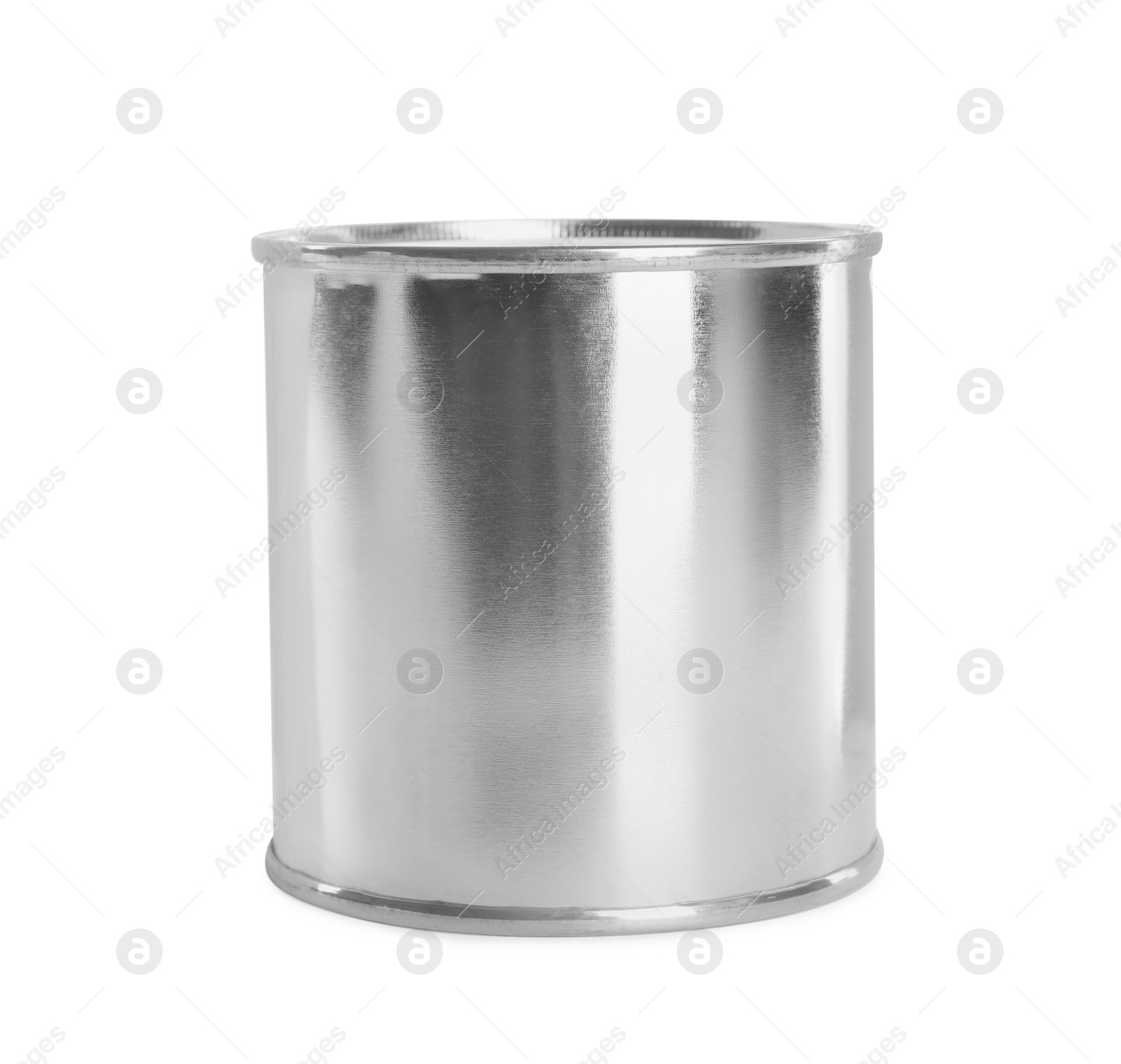 Photo of Tin can with boiled condensed milk on white background