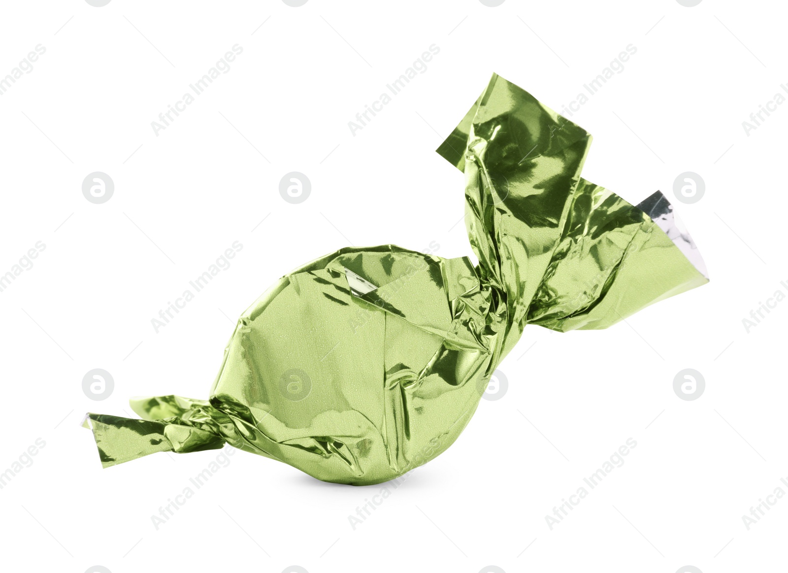 Photo of Candy in light green wrapper isolated on white