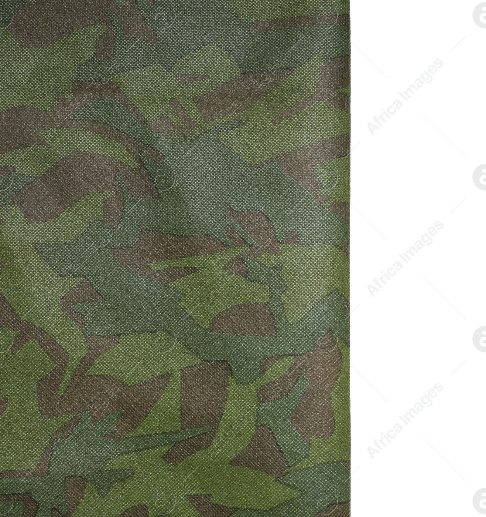 Photo of Camouflage fabric isolated on white, top view