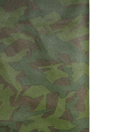 Photo of Camouflage fabric isolated on white, top view