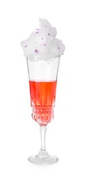 Photo of Cotton candy cocktail in glass isolated on white