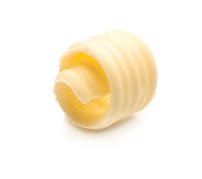 Photo of Fresh butter curl on white background