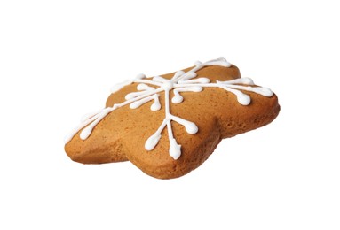 Tasty star shaped Christmas cookie with icing isolated on white