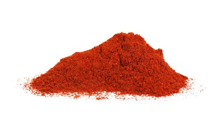 Photo of Heap of aromatic paprika powder isolated on white