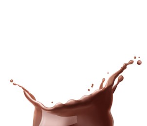 Image of Splash of delicious chocolate milk on white background