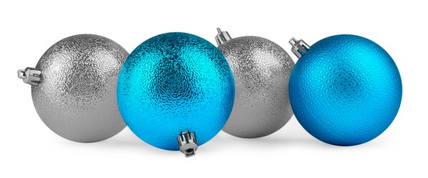 Beautiful silver and light blue Christmas balls isolated on white