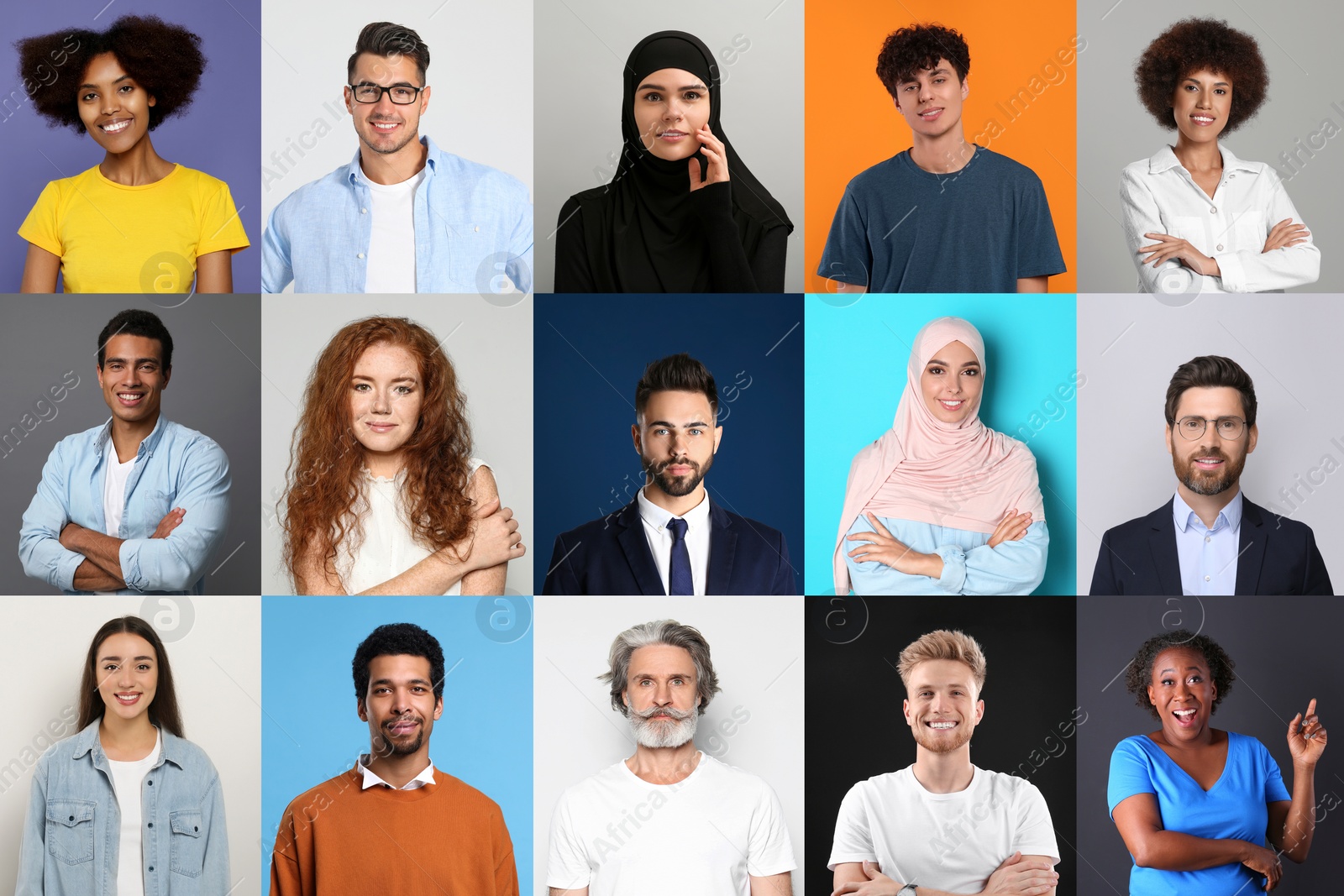 Image of Collage with portraits of people on different color backgrounds