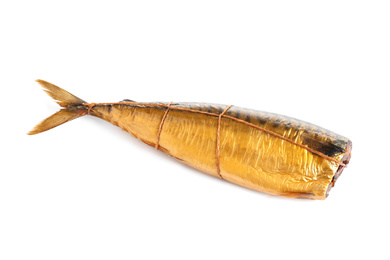Photo of Tasty smoked mackerel fish isolated on white