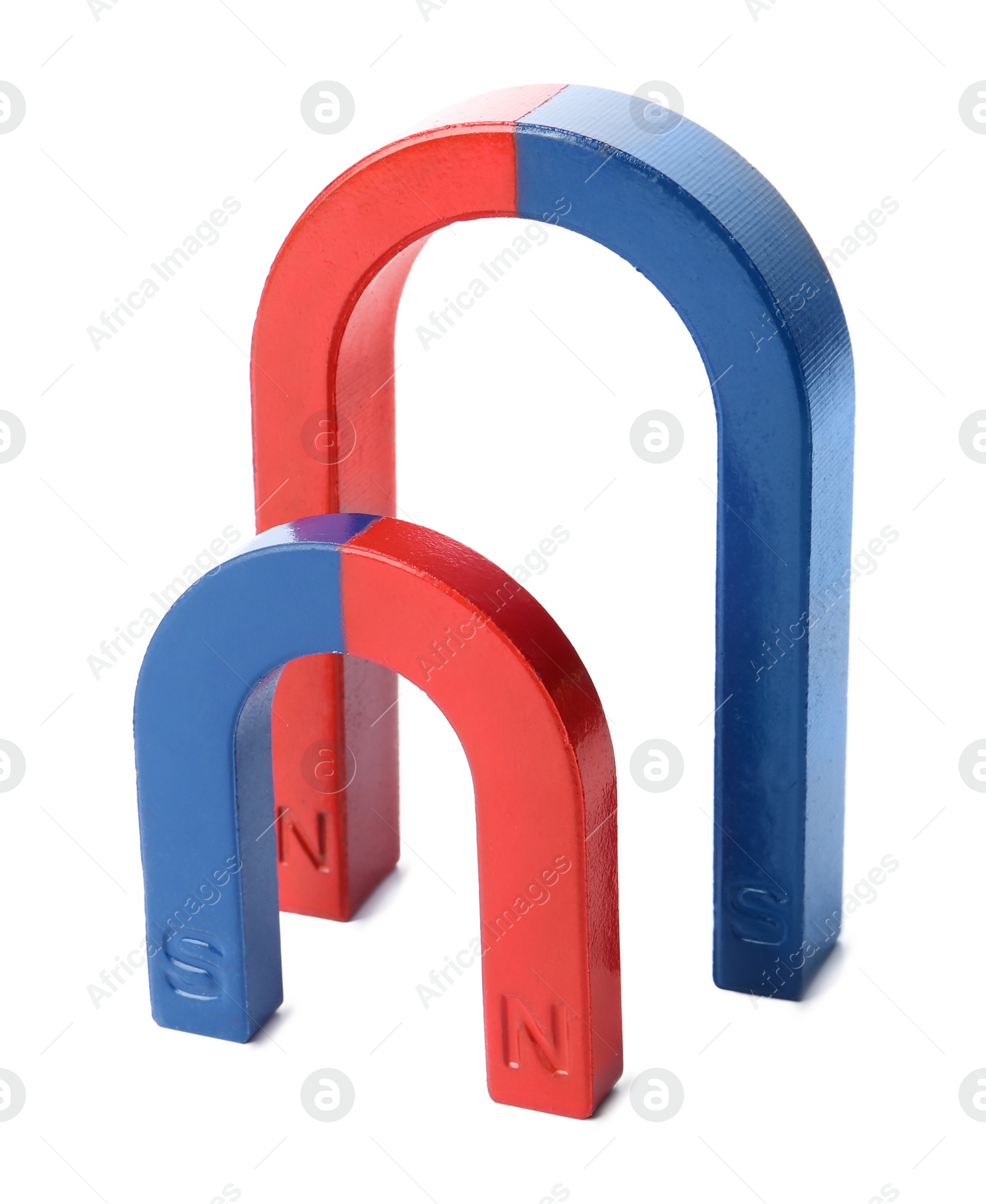 Photo of Red and blue horseshoe magnets isolated on white