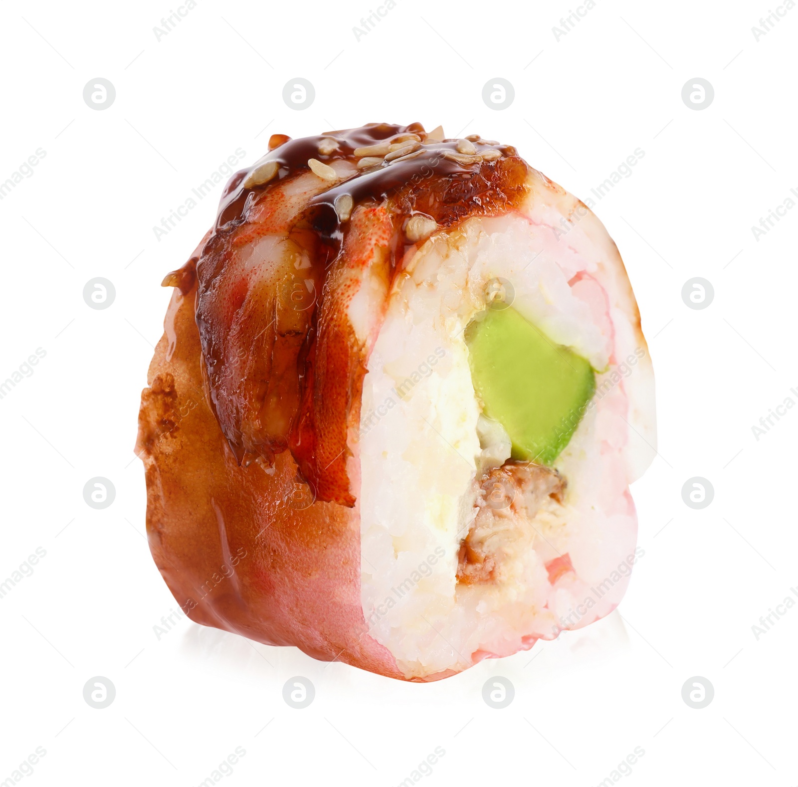 Photo of Delicious fresh sushi roll isolated on white