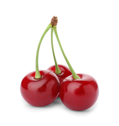 Delicious ripe sweet cherries isolated on white