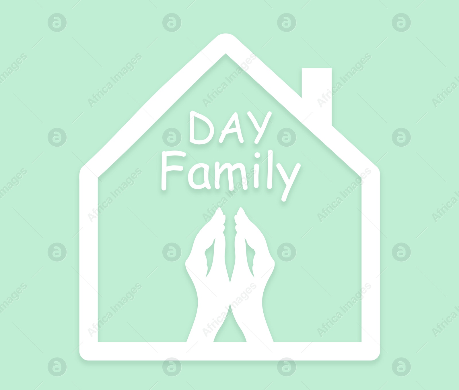 Illustration of Happy Family Day.  house and hands on light blue background