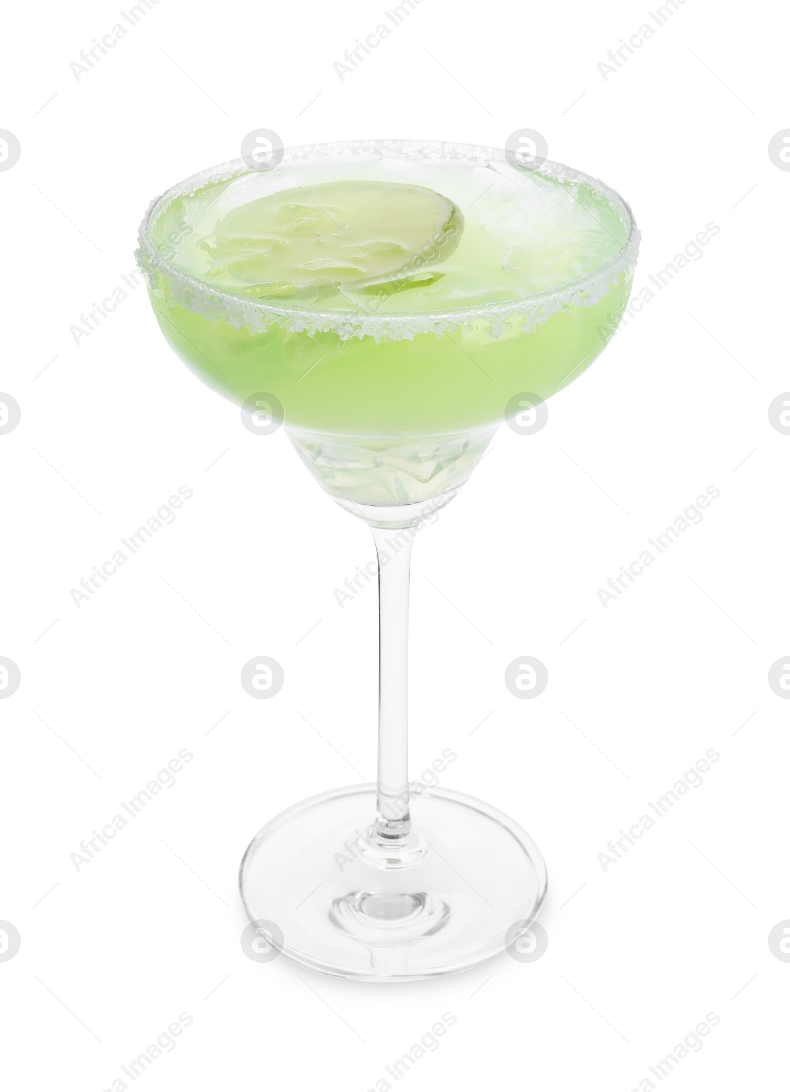 Photo of Delicious Margarita cocktail in glass isolated on white