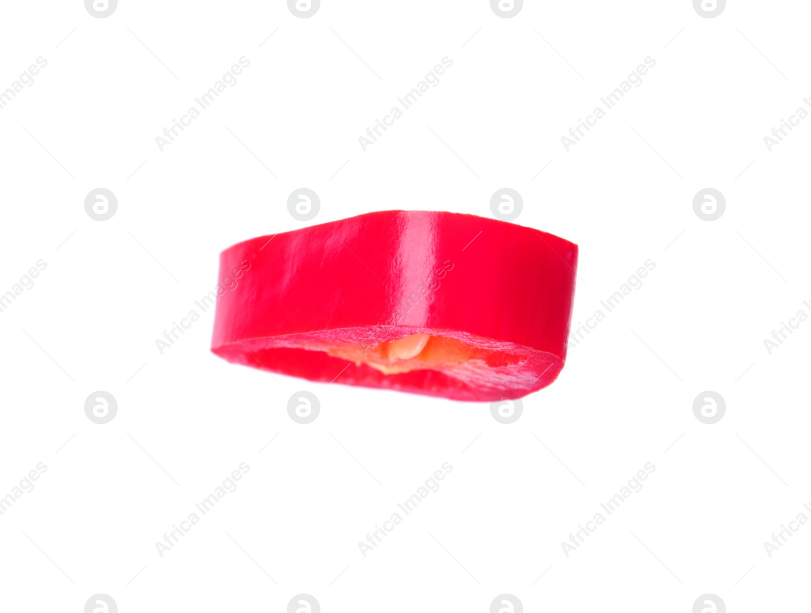 Photo of Cut red chili pepper on white background