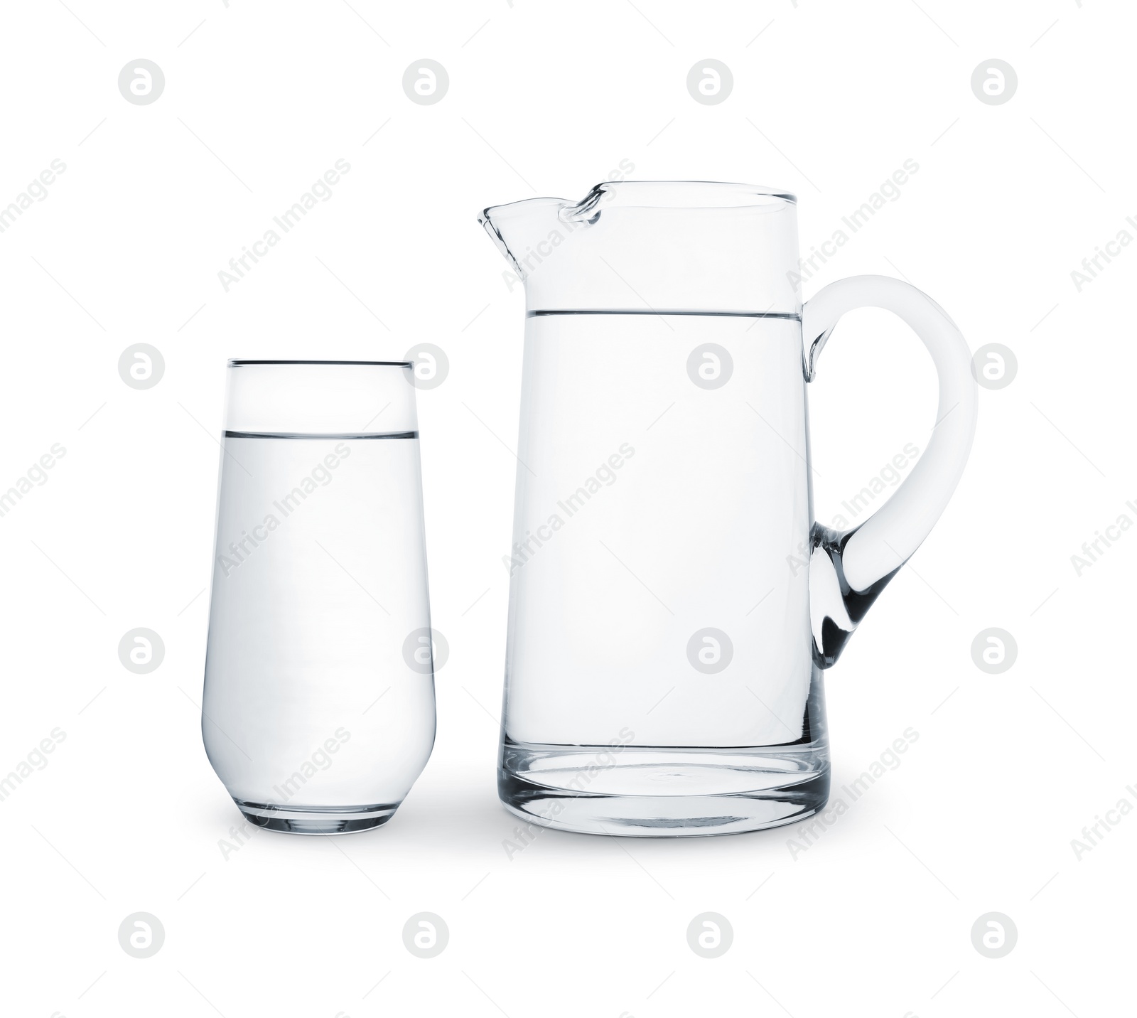 Image of Glass and jug with water isolated on white