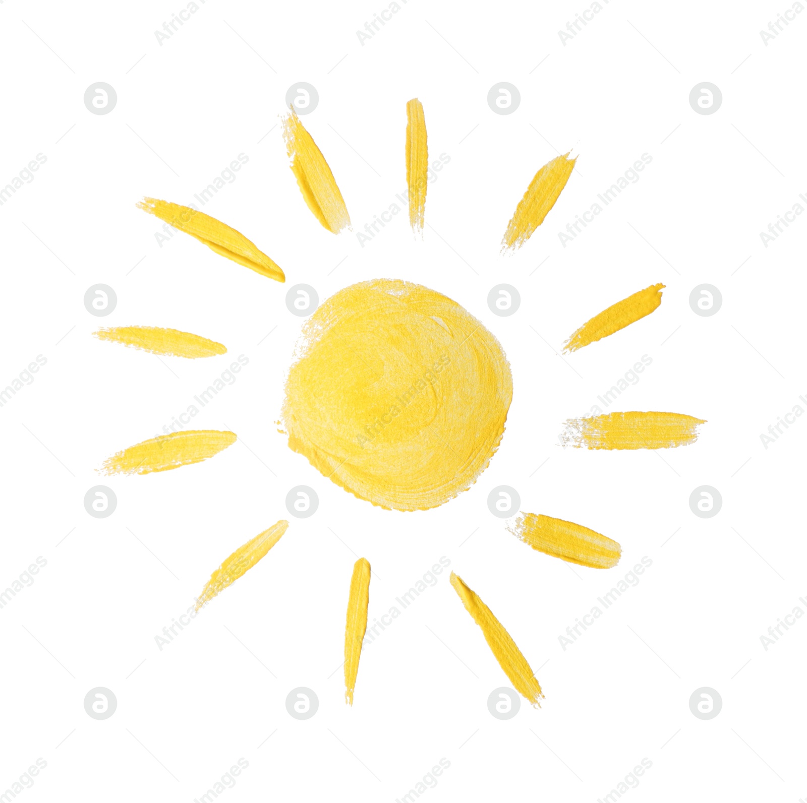 Photo of Child's painting of sun on white background