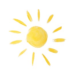 Child's painting of sun on white background