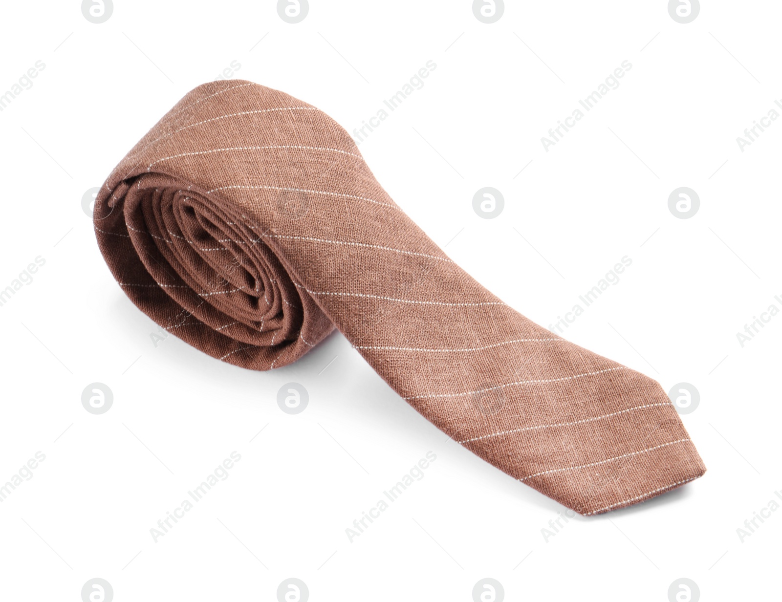 Photo of One striped necktie isolated on white. Men's accessory