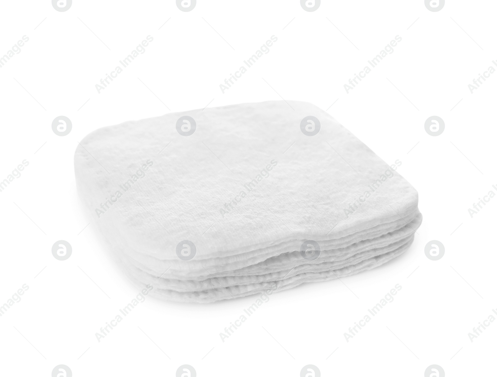 Photo of Stack of cotton pads on white background