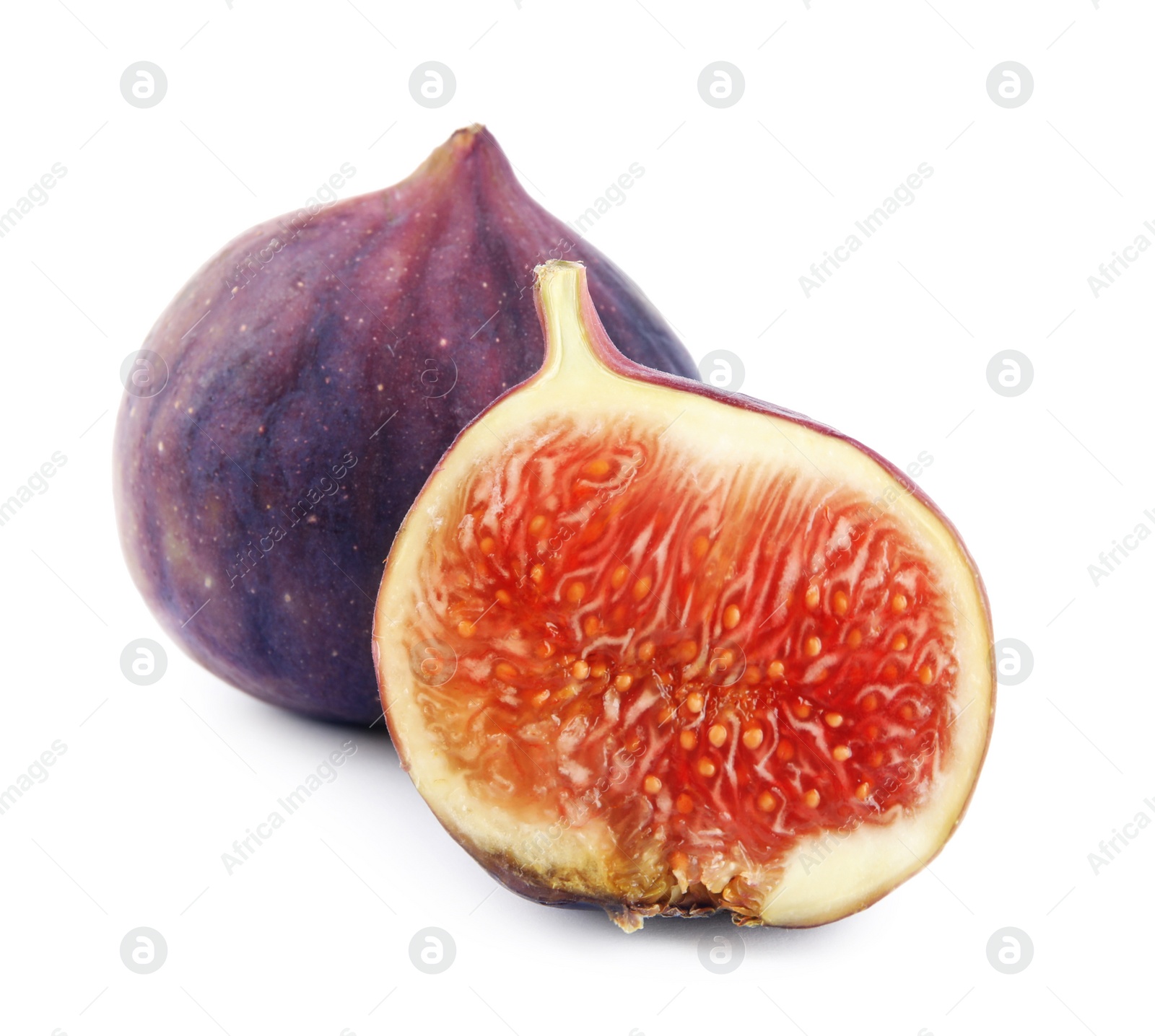 Photo of Tasty fresh fig fruits on white background