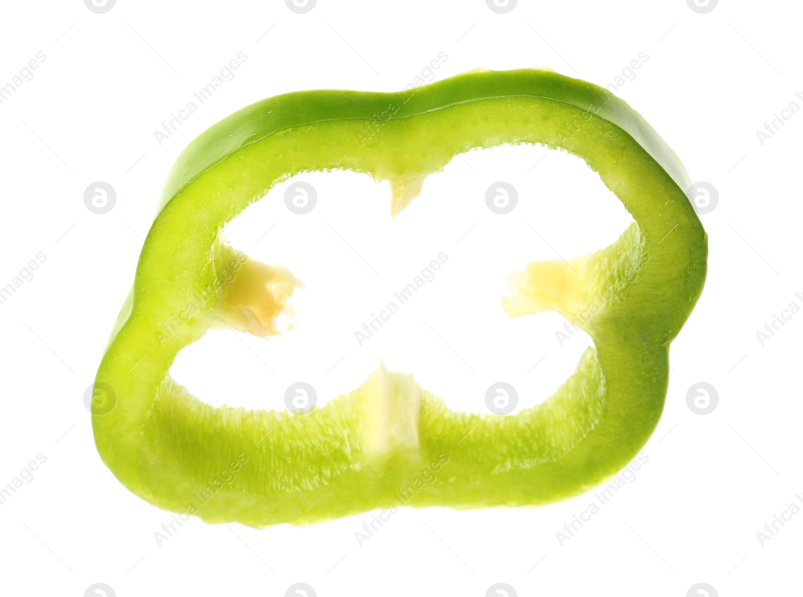 Photo of Slice of ripe bell pepper on white background